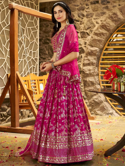 Tulsi Art Captivating Rani Pink Thread Embroidery Wedding Wear Lehenga Choli
