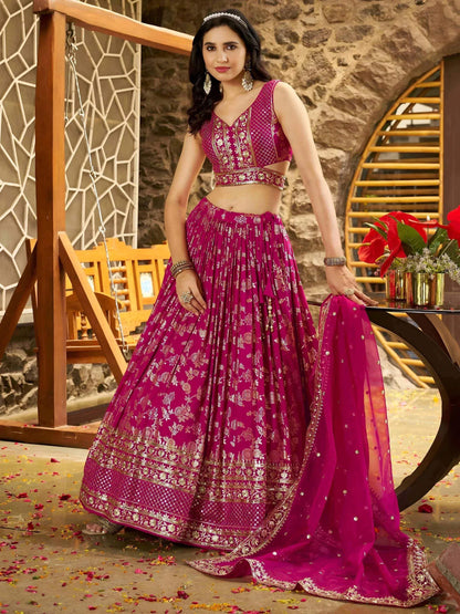 Tulsi Art Captivating Rani Pink Thread Embroidery Wedding Wear Lehenga Choli