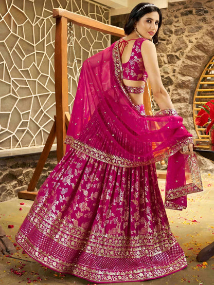 Tulsi Art Captivating Rani Pink Thread Embroidery Wedding Wear Lehenga Choli