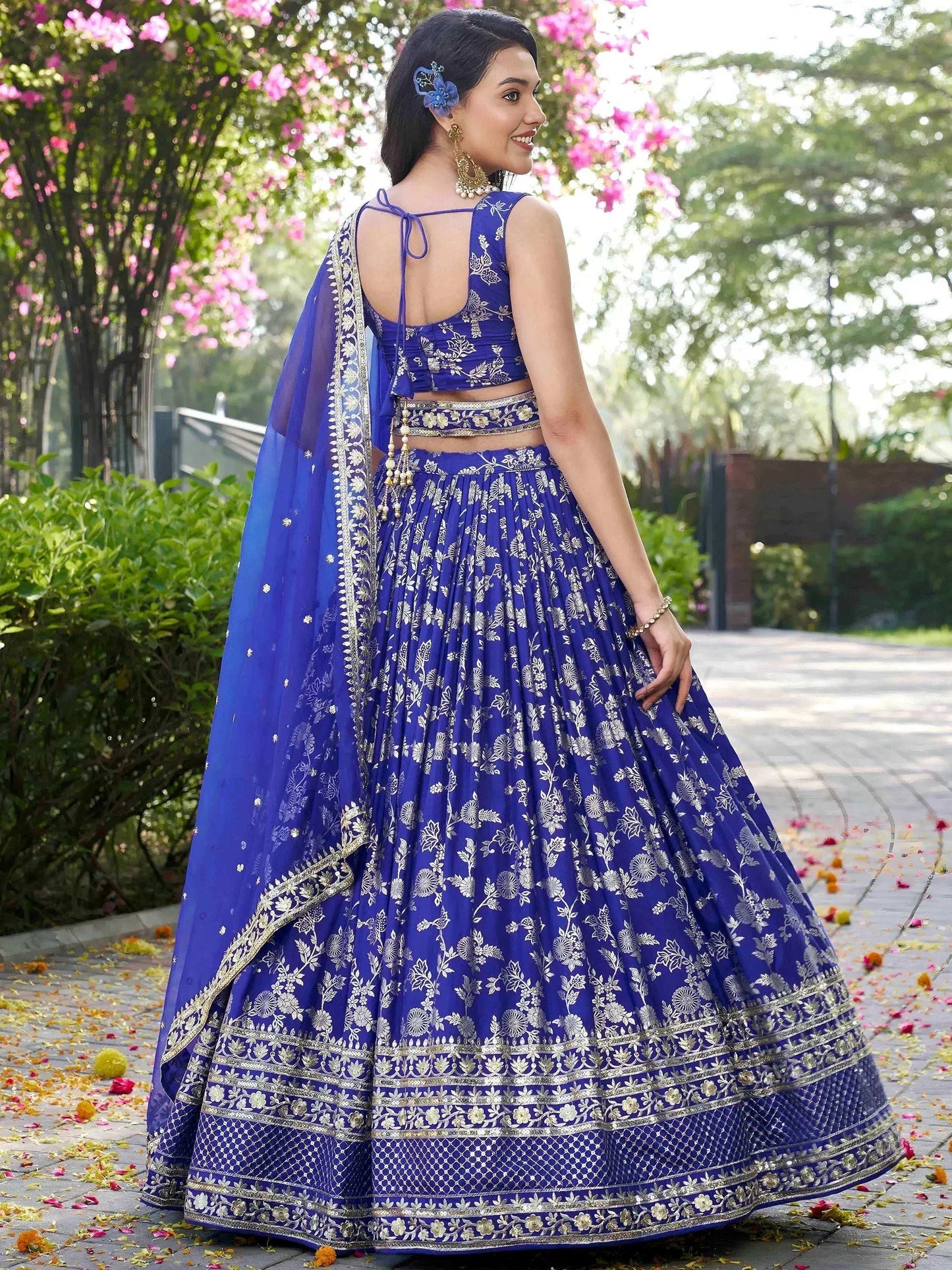 Tulsi Art Luxurious Blue Embroidered Zari Silk Lehenga Choli With Dupatta