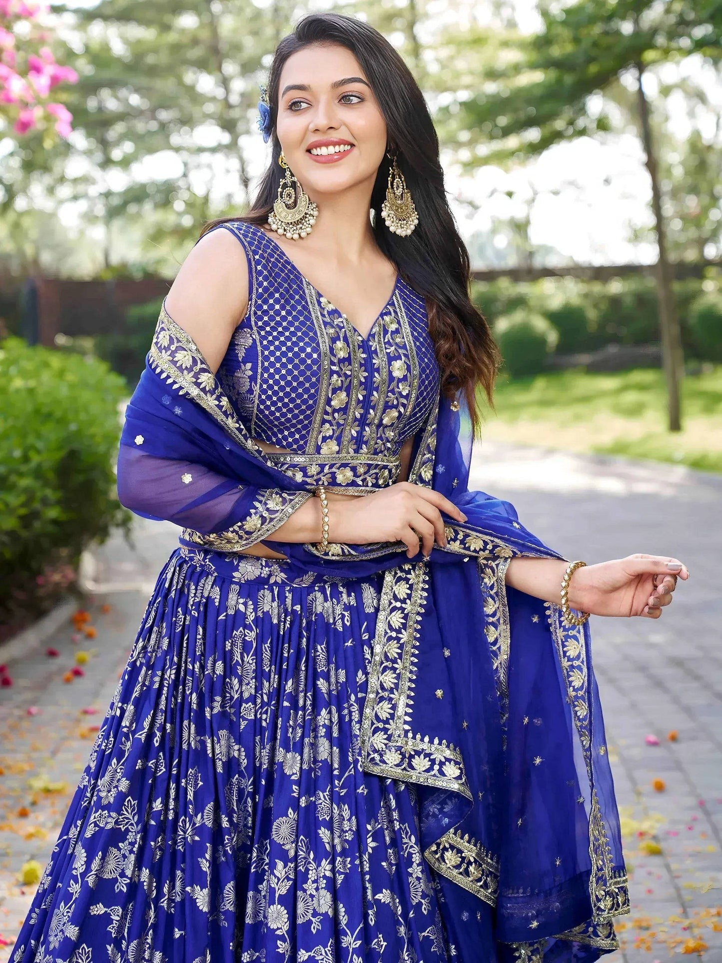 Tulsi Art Luxurious Blue Embroidered Zari Silk Lehenga Choli With Dupatta