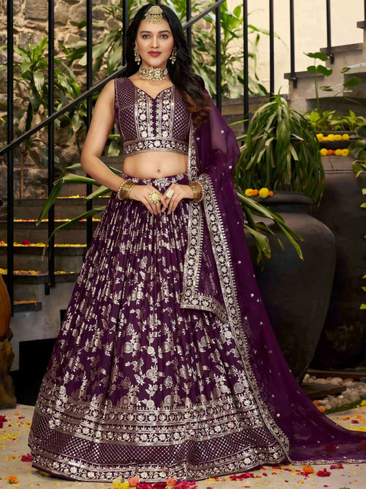 Tulsi Art Attractive Wine Silk Embroidered Bridesmaids Lehenga Choli