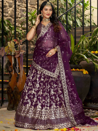 Tulsi Art Attractive Wine Silk Embroidered Bridesmaids Lehenga Choli