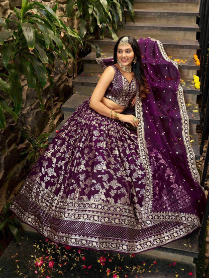Tulsi Art Attractive Wine Silk Embroidered Bridesmaids Lehenga Choli