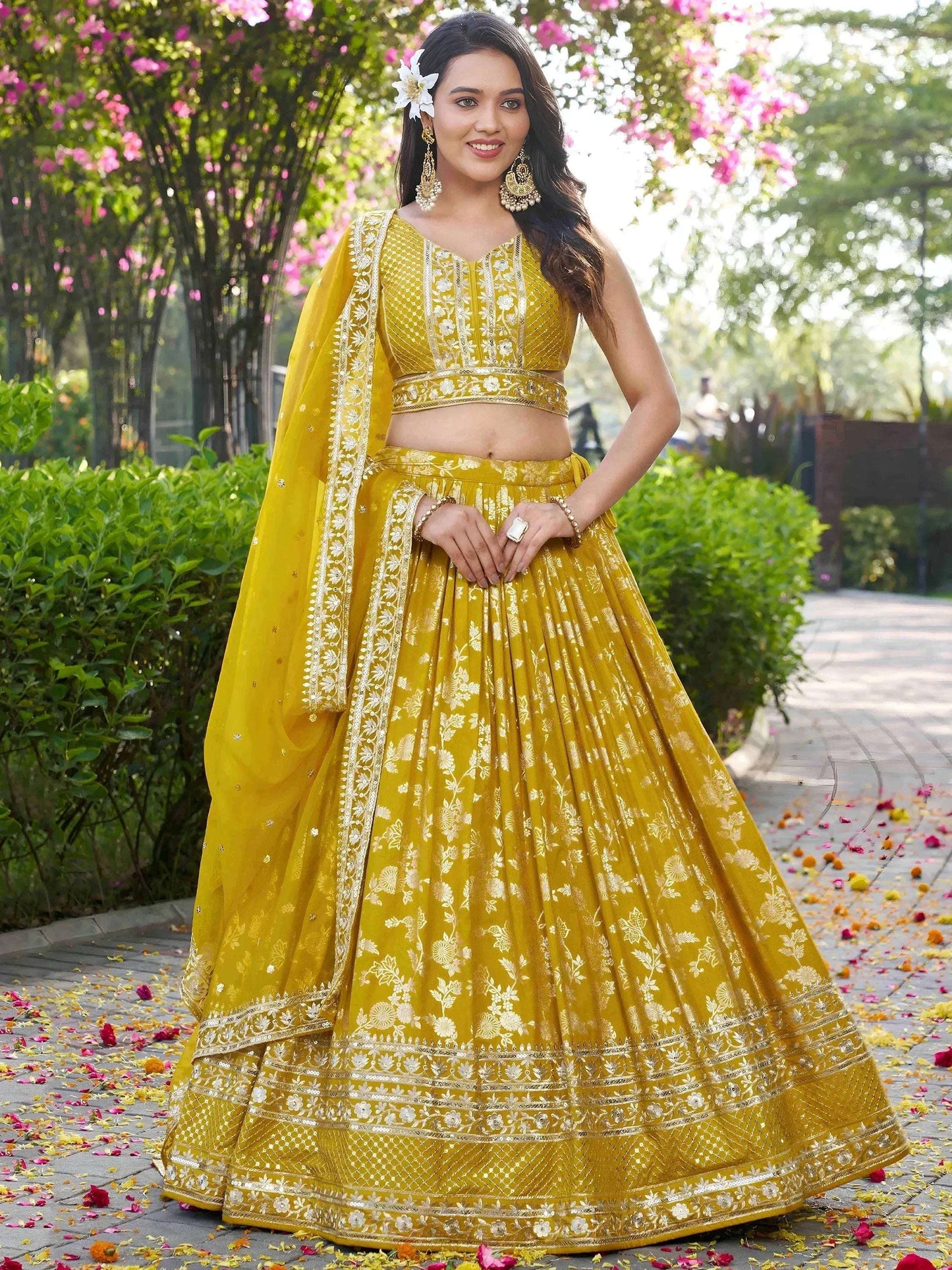 Tulsi Art Alluring Yellow Silk Embroidered Haldi Wear Lehenga Choli