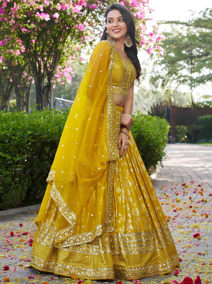 Tulsi Art Alluring Yellow Silk Embroidered Haldi Wear Lehenga Choli