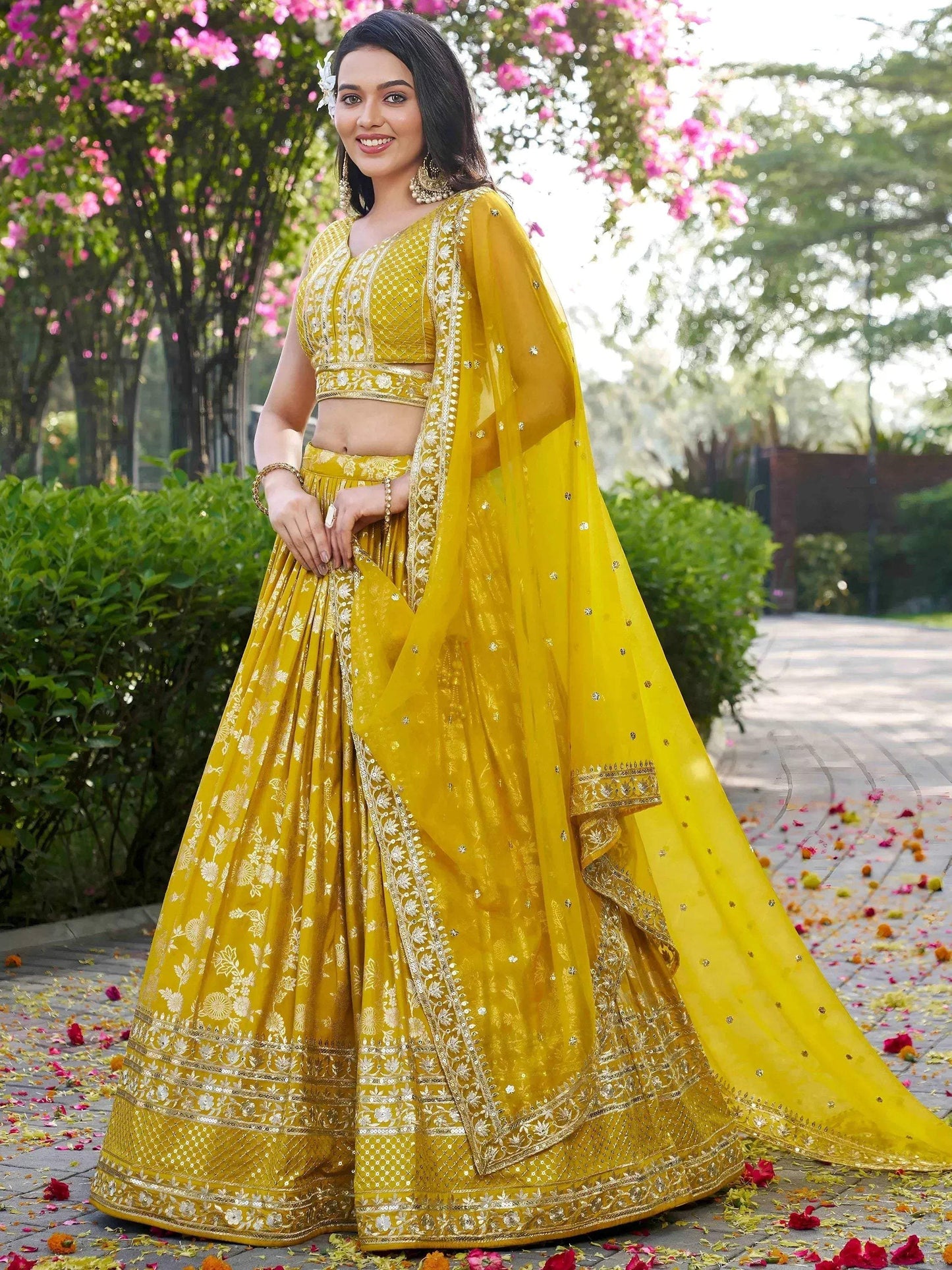 Tulsi Art Alluring Yellow Silk Embroidered Haldi Wear Lehenga Choli