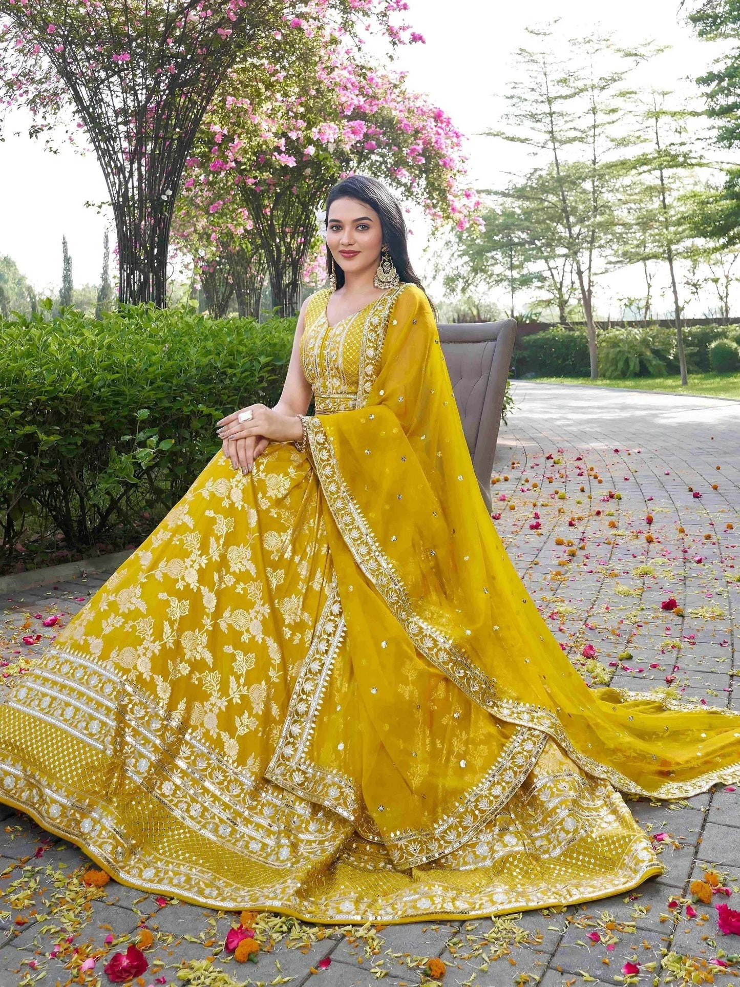 Tulsi Art Alluring Yellow Silk Embroidered Haldi Wear Lehenga Choli