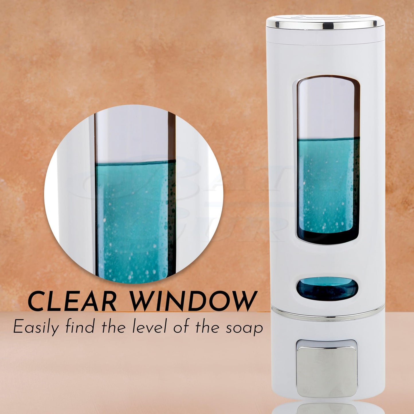 Wall Mounted Soap Dispenser - Plastic - White & Black - 6 x 9 x 22 cm - 400ml Capacity