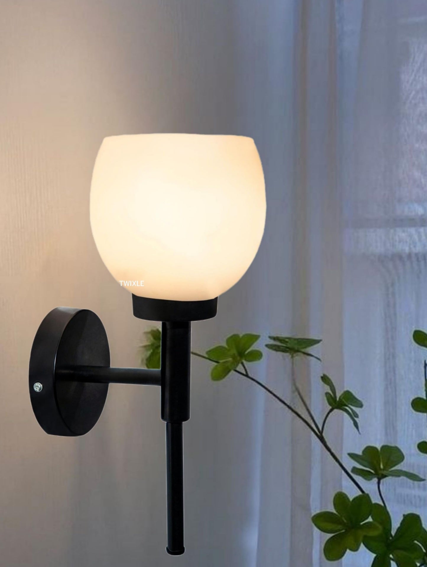 Metal Wall Light with Glass Shade, Black, 32cm Height, Modern Design, E27 LED Compatible