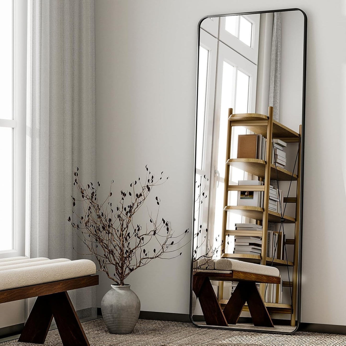 Wall Mirror Frameless Black Aluminium 160 x 50 cm - Modern Full Length Design