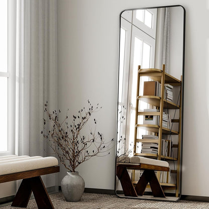 Wall Mirror Frameless Black Aluminium 160 x 50 cm - Modern Full Length Design