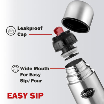 CELLO Flipstyle Insulated Stainless Steel Flask Water Bottle with Jacket For Daily Use 1000 ml