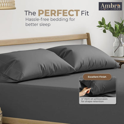 Ambra Linens Ultra Soft Pillow Protectors 400TC Set of 2 Breathable Pillow Covers-Grey