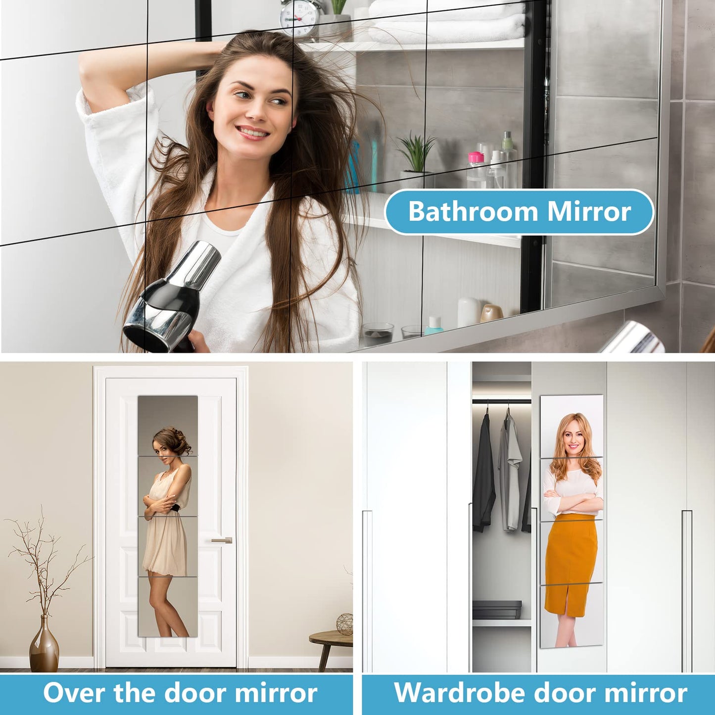 Wall Mirror - Modern Acrylic Full Length Shatterproof - 12" x 12" - Wall-Mounted - 4 Pcs