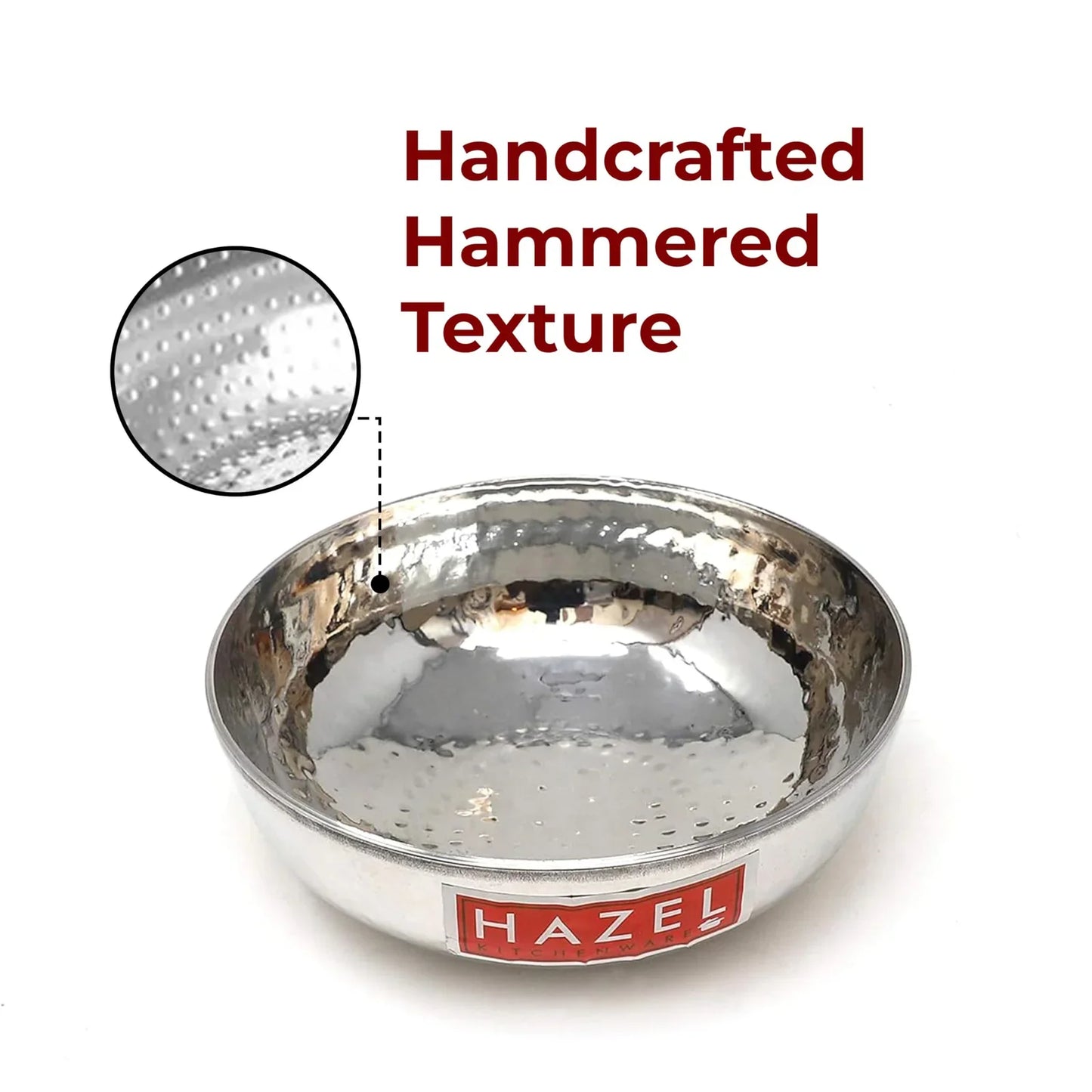 HAZEL Stainless Steel Kadai Without Handle | Hammered Tasra Kadhai, 700 ML
