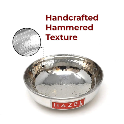 HAZEL Stainless Steel Kadai Without Handle | Hammered Tasra Kadhai, 700 ML