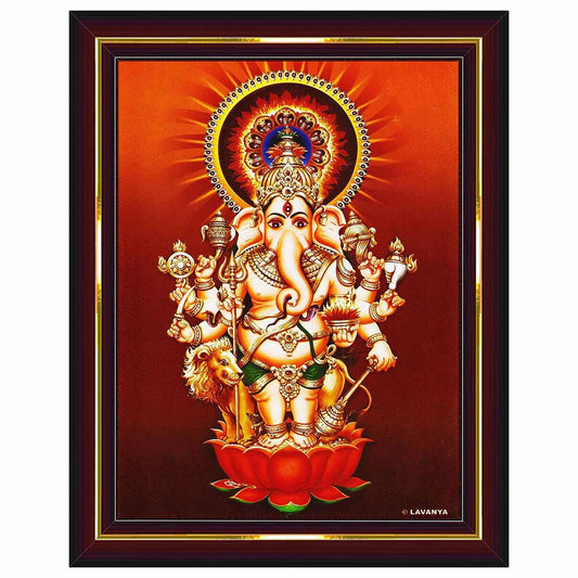 Wall Painting Ganesha Artwork Framed Wood Brown 6 x 8 Inch