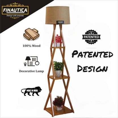 Floor Lamp with Jute Drum Shade 11 x 12 Inch - Wooden Finish - Easy Installation