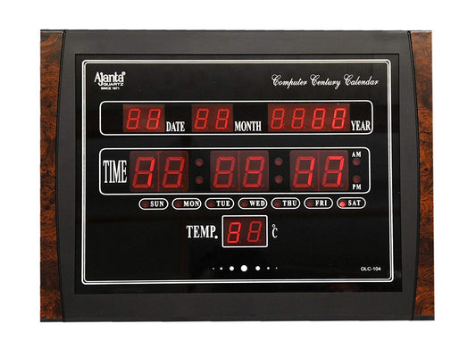 Digital Wall Clock with Green LED Display - 39.6 cm x 29.6 cm - Plastic