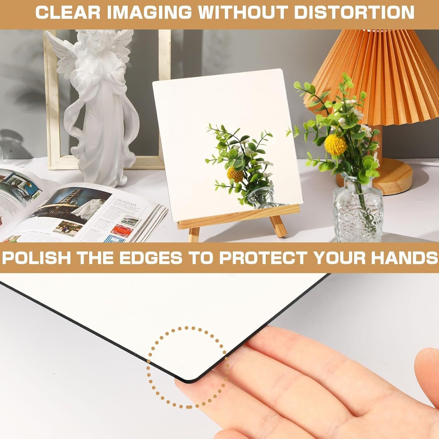 Frameless Acrylic Mirror Tiles - 2MM Thick, 8 x 8 Inch, Transparent, Self-Adhesive, Set of 4