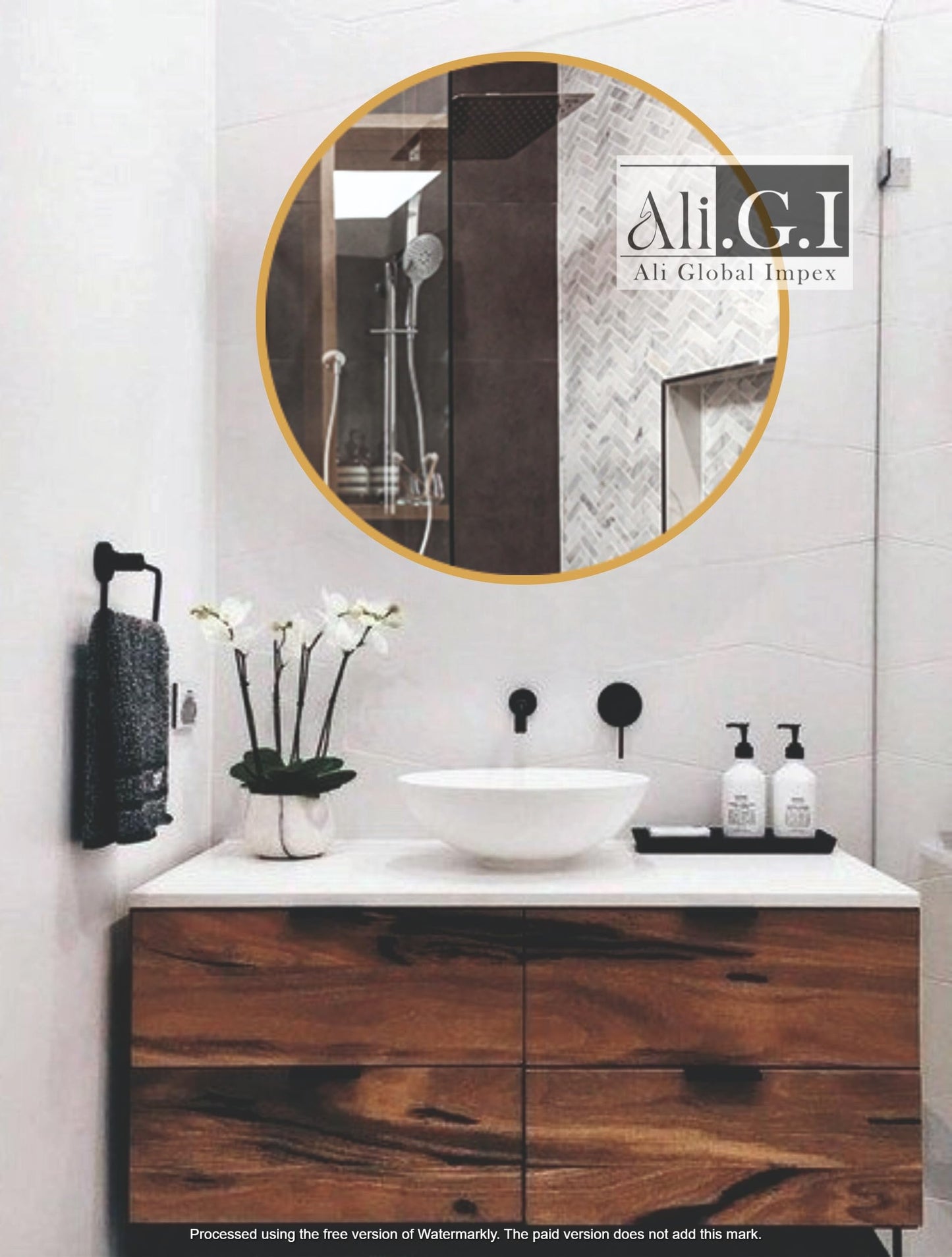 Round Wall Mirror with Gold Metal Frame - Modern Design - 20 Inch