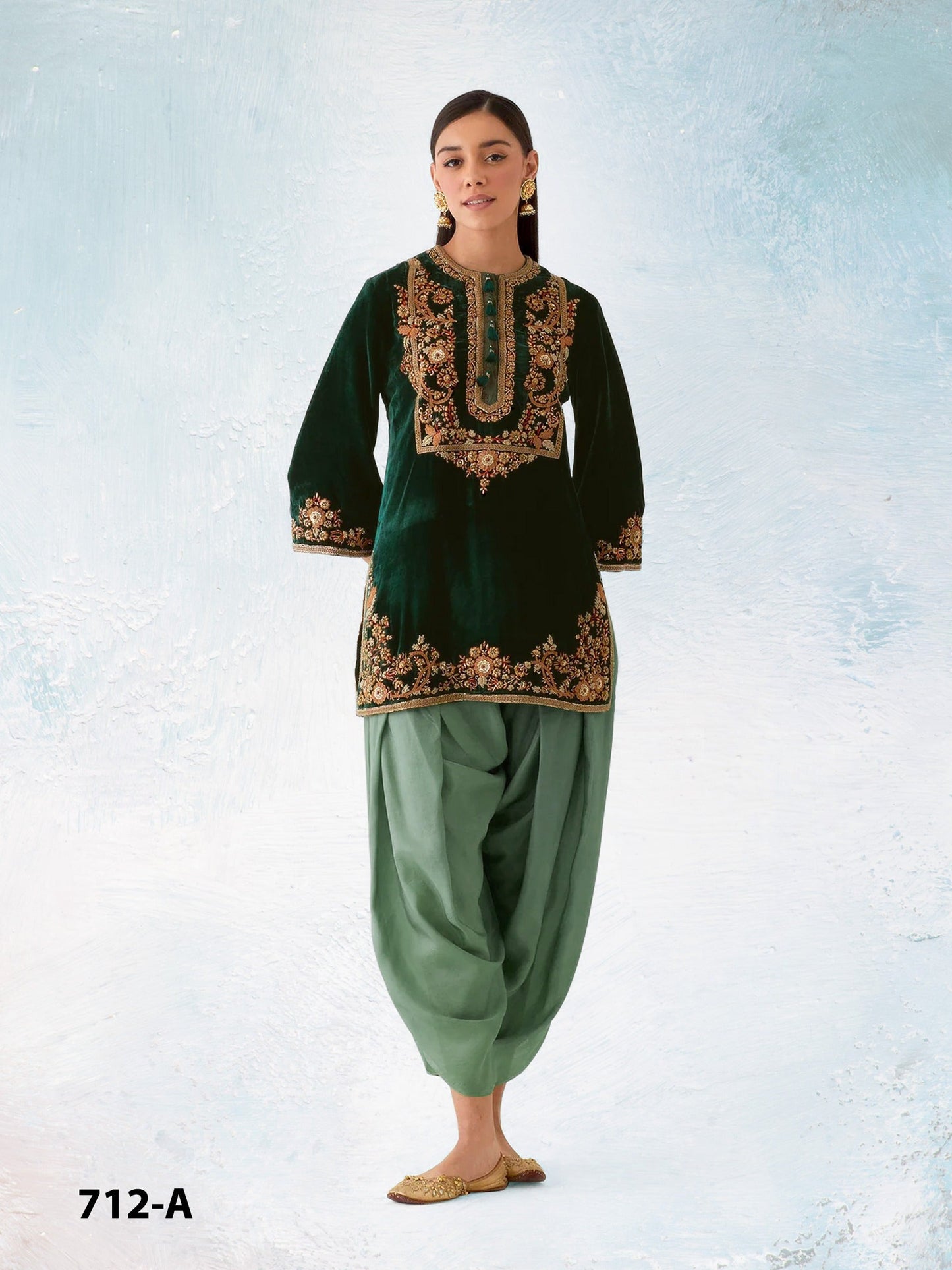 Anaita Green Embroidery Sequence & Thread Work Velvet Salwar Suit