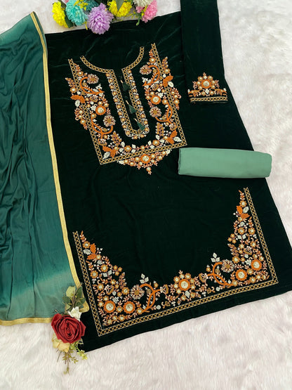Anaita Green Embroidery Sequence & Thread Work Velvet Salwar Suit