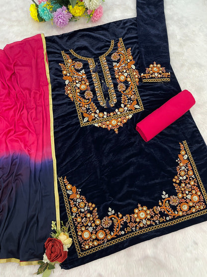 Anaita Black-Red Embroidery Sequence & Thread Work Velvet Salwar Suit