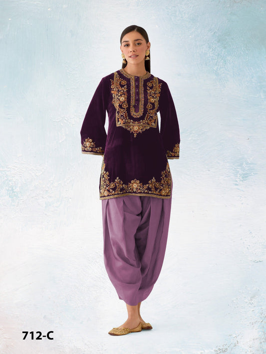 Anaita Lavender-Purple Embroidery Sequence & Thread Work Velvet Salwar Suit