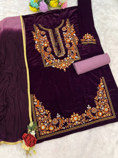 Anaita Lavender-Purple Embroidery Sequence & Thread Work Velvet Salwar Suit