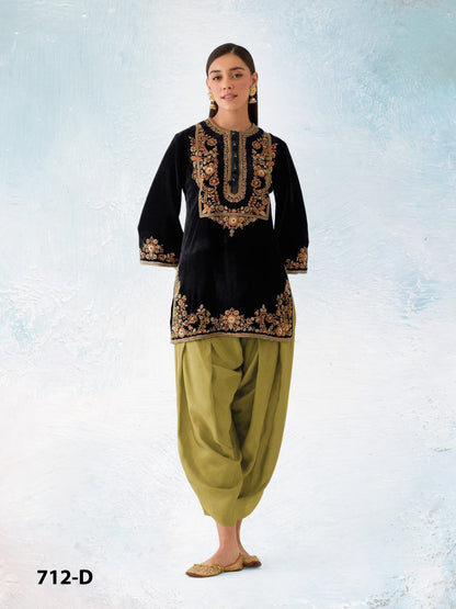 Anaita Mustard-Black Embroidery Sequence & Thread Work Velvet Salwar Suit