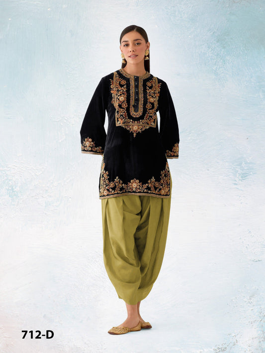Anaita Mustard-Black Embroidery Sequence & Thread Work Velvet Salwar Suit