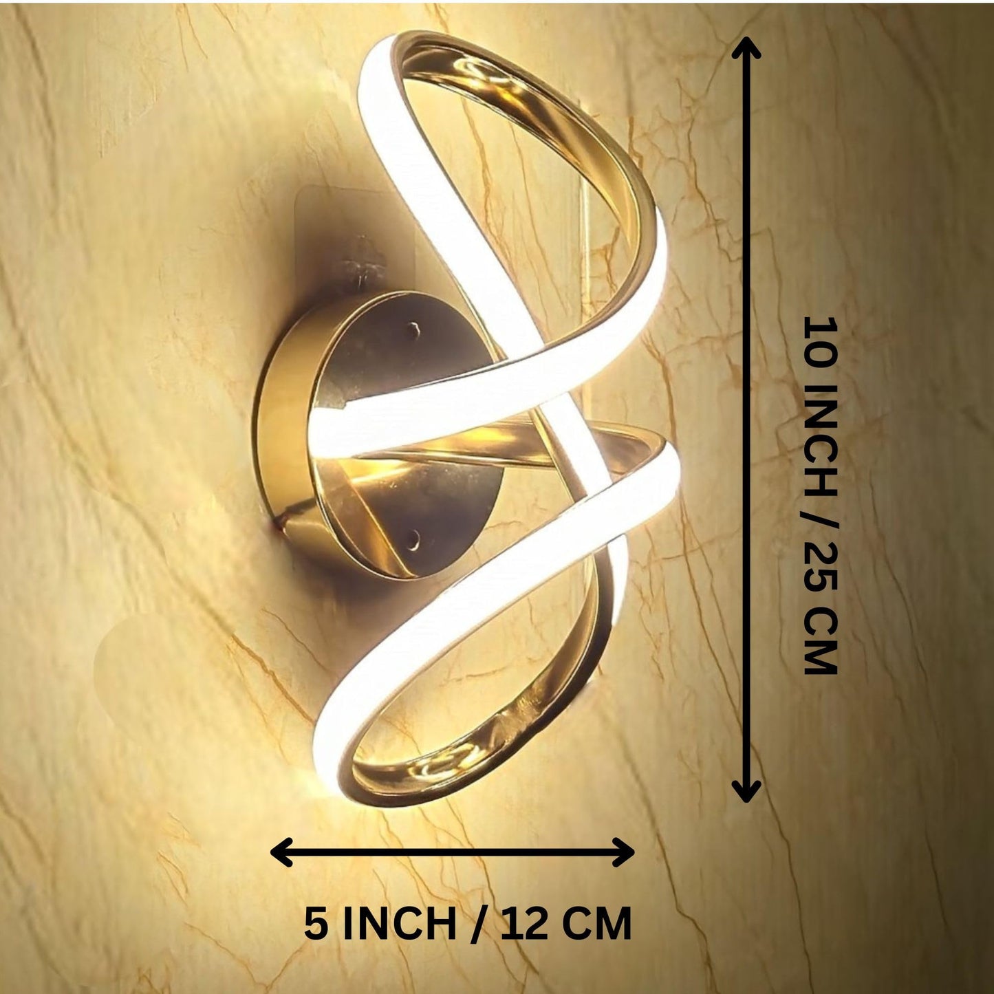 LED Wall Light with 3 Adjustable Colors, Gold Finish, 12 cm & 19 cm, Modern Design