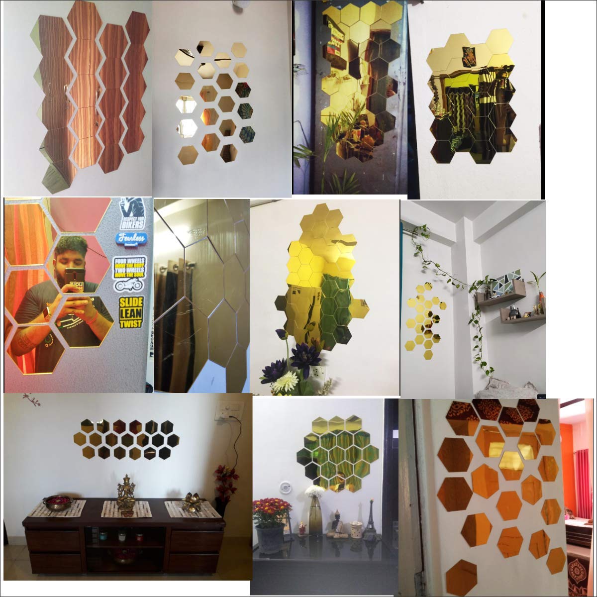 Hexagon Acrylic Mirror Sticker - Decorative Wall Mirror - Gold Finish - 20 Pieces