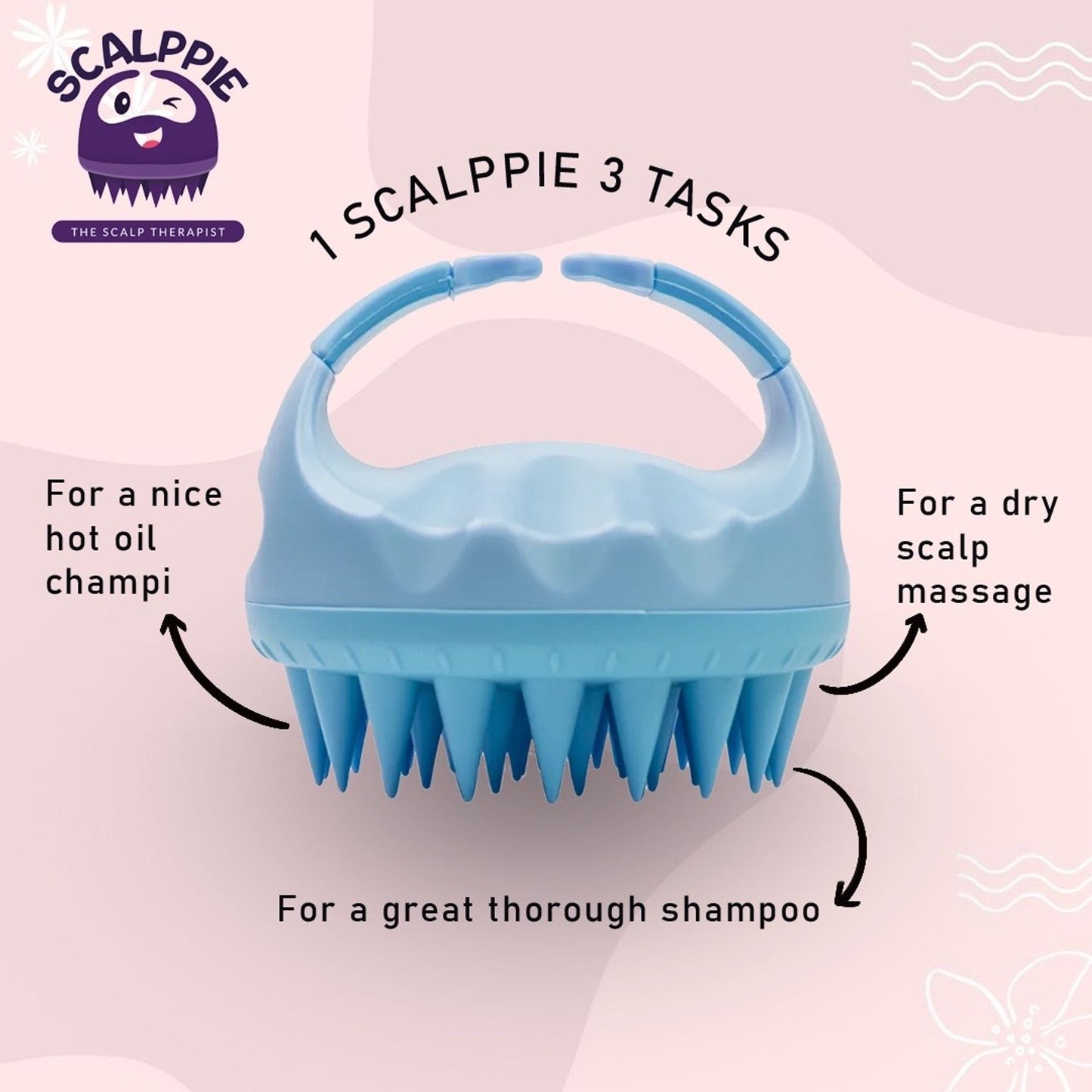 Scalppie Silicon Hair Scalp Massager & Shampoo Brush Scrub For Hair Growth & Anti Dandruff - Blue