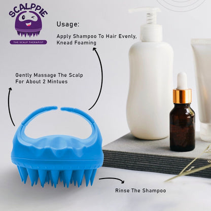 Scalppie Silicon Hair Scalp Massager & Shampoo Brush Scrub For Hair Growth & Anti Dandruff - Blue