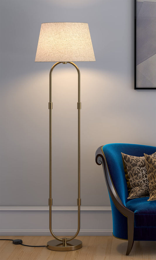LED Floor Lamp Modern Design Brass Antique Finish 5Ft Height 16 Inches Diameter Off White Lampshade