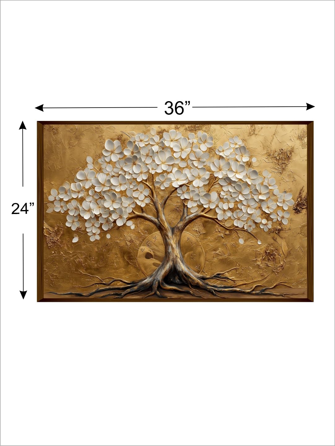Wall Painting Golden Lucky Wish Tree Canvas Print with Brown Frame 24x36 inches (61x91 cm)