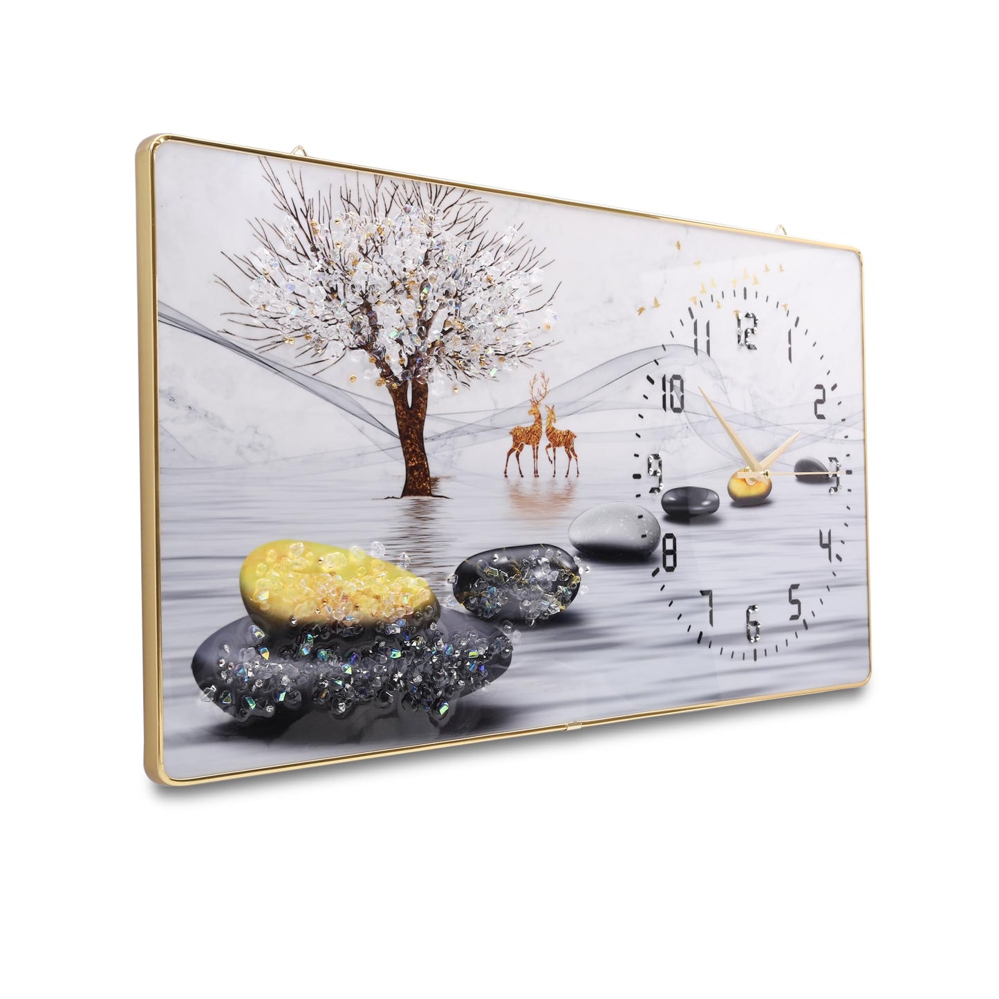 Silent Quartz Wall Clock with Crystal Frame 30x60cm - Modern Decorative Design