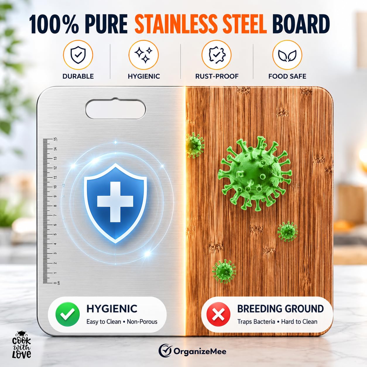 OrganizeMee Stainless Steel Chopping Board (Medium)(31.8CM X 21CM)