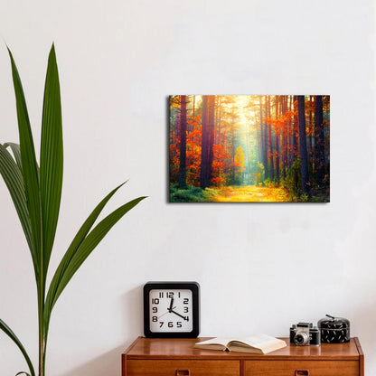 Canvas Wall Painting Autumn Forest Landscape 12x16 inches Orange Maple Leaves