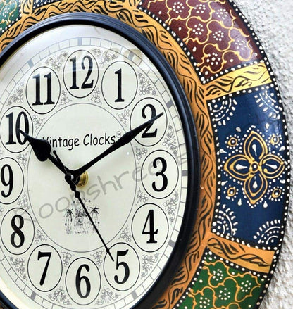 Hand-Painted Wooden Wall Clock - 12 Inch (30 cm) - Analog Design