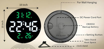 Smart Digital LED Wall Clock with Dual Alarms, 12 Inch, USB Powered, Temperature and Humidity Display