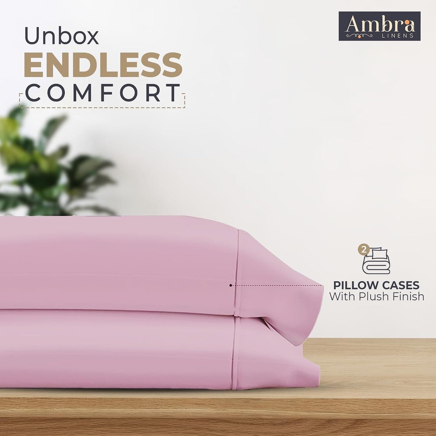 Ambra Linens Ultra Soft Pillow Protectors 300TC Set of 2 Breathable Pillow Covers-Pink