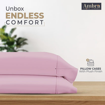 Ambra Linens Ultra Soft Pillow Protectors 300TC Set of 2 Breathable Pillow Covers-Pink