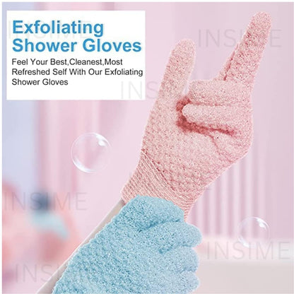 2 Pairs Exfoliating Shower Gloves - Dual Texture Body Scrubber