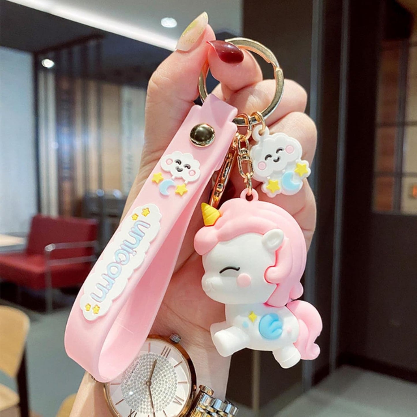 Light Pink Dreamy Unicorn Keychain | Model B | 3D Lanyard Keychain | Silicone | Premium |