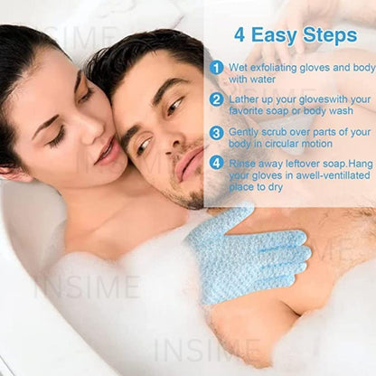 2 Pairs Exfoliating Shower Gloves - Dual Texture Body Scrubber