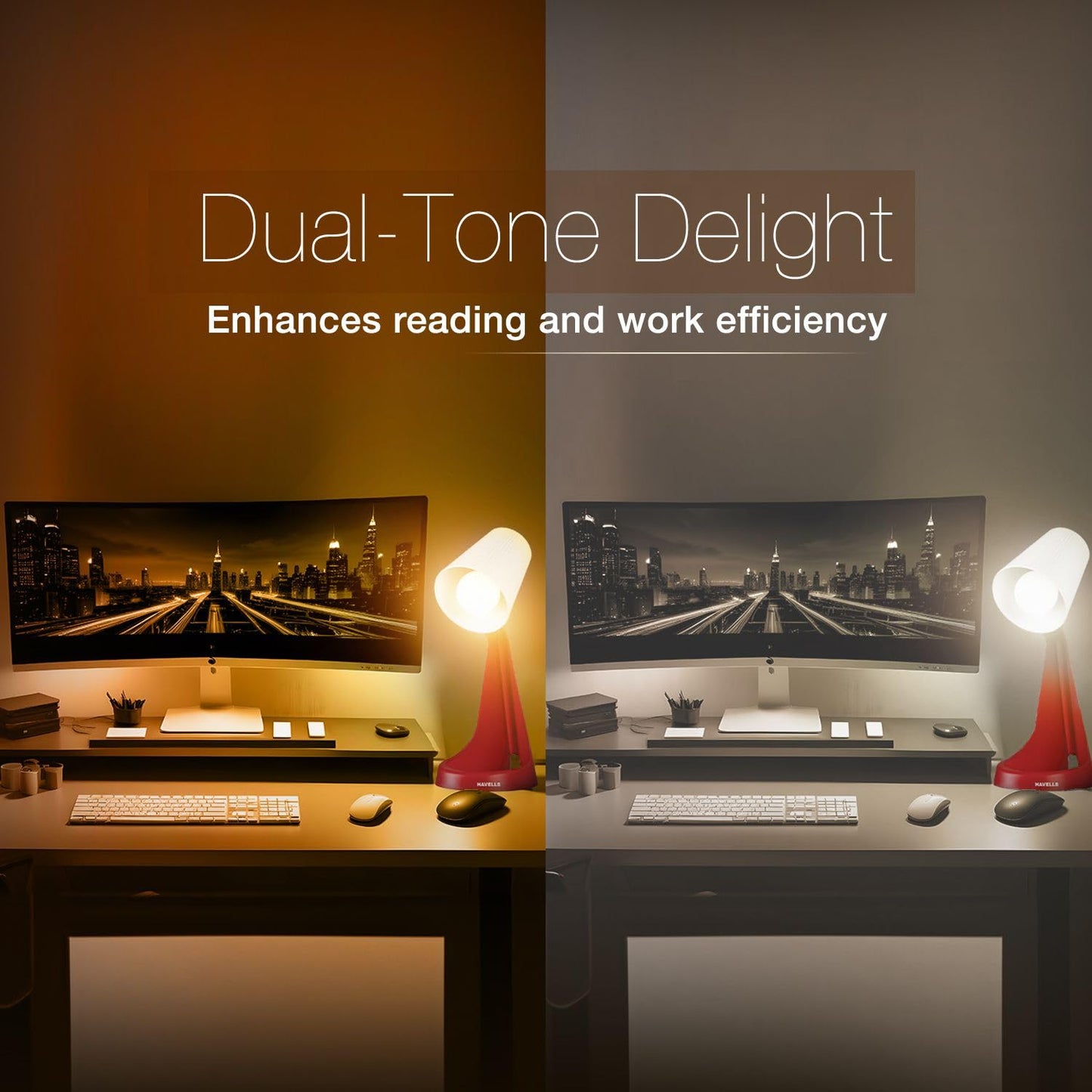 Table Lamp with Dual-Tone Finish Red & White - LED Compatible - ABS Material - 1.5m Cord